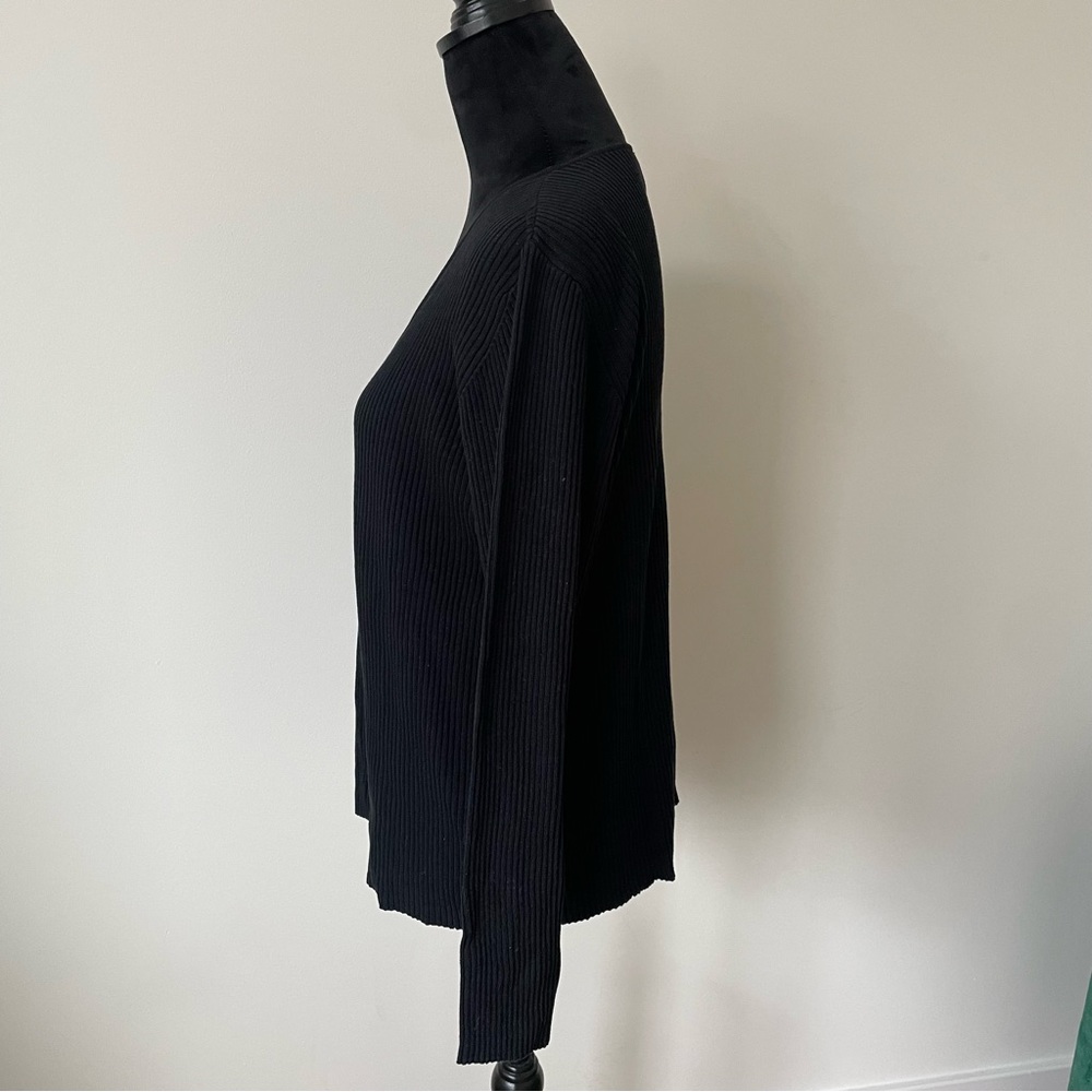 Eileen Fisher Black System 100% Cotton Ribbed V-Neck Button Front Cardigan Sz L - Picture 2 of 7